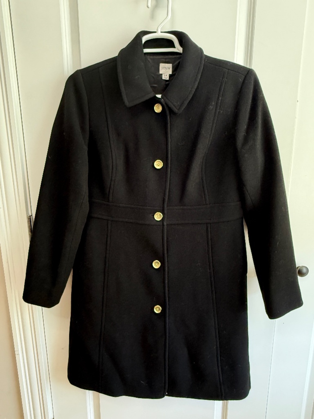 Ladies JCrew Black Wool Coat Size 14